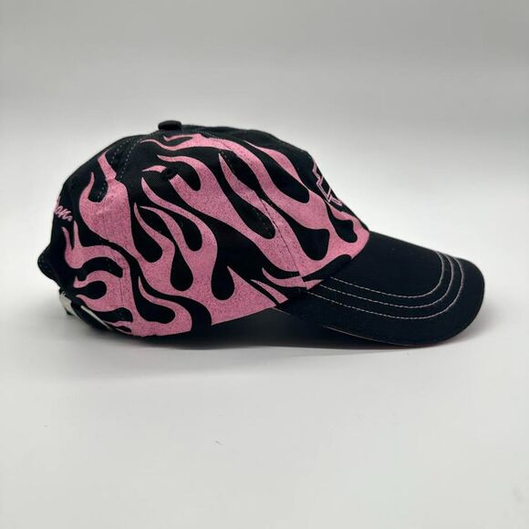 Y2K Pink Flame Harley Davidson Black Baseball Cap Hat Women's Glitter Adjustable - Picture 4 of 12